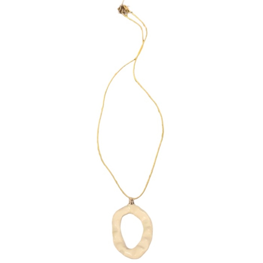 Artisan White Italian Murano Glass Circle Pendent Necklace